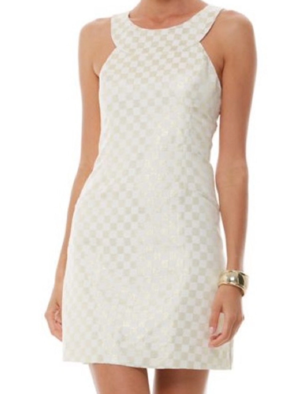 Lilly Pulitzer Jepson Resort Wright Square Jacquard Dress Size 8 Gold Checkered